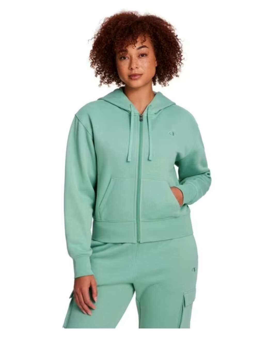 NWT Champion Women's Fleece Cropped Full-Zip Hoodie Mint Green XS